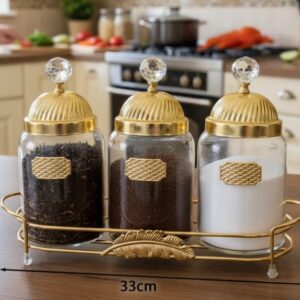 3-Piece Gold Luxury Leaf Spice Set 33x23x11cm