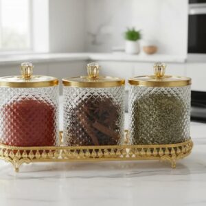 STAR 3-Piece Gold Glass Spice Jar Set 32x16x10cm