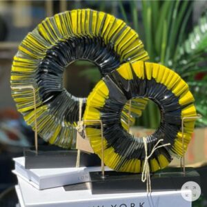 2-Tier Wooden Display Stand – Yellow Glass Fusion