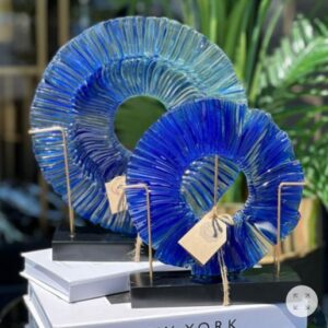 2-Tier Wooden Display Stand – Navy Blue Glass Fusion