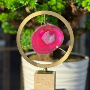 ORTASI DOĞAL TAŞLI METAL OBJE PEMBE