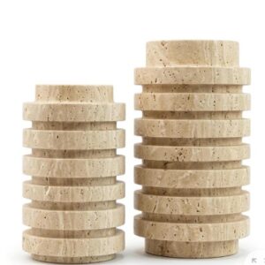 TRAVERTINE 2-PIECE GROOVED VASE SET