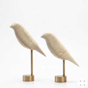 TRAVERTINE 2-PIECE UPRIGHT BIRD SET WITH METAL STANDS